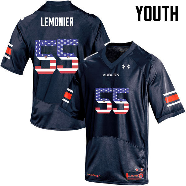 Auburn Tigers Youth Corey Lemonier #55 Navy Under Armour Stitched College USA Flag Fashion NCAA Authentic Football Jersey FDT6674TA